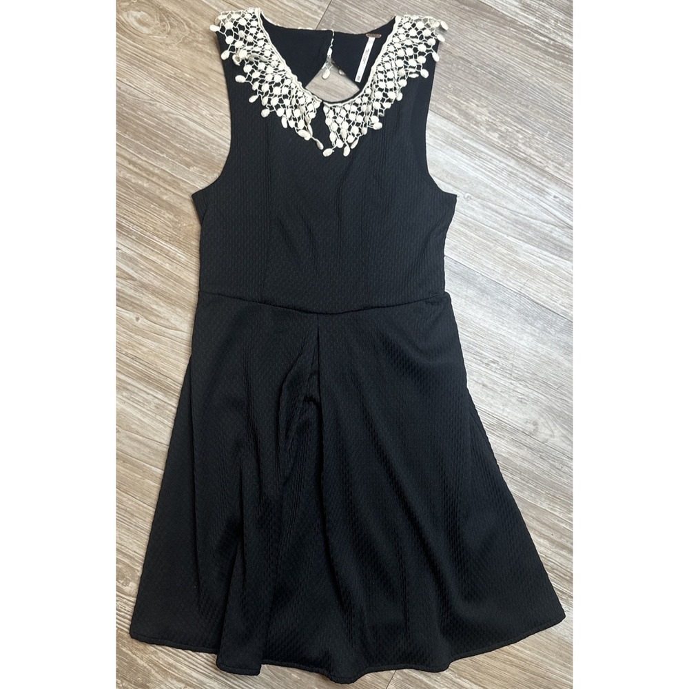 Free People Women's Black Open Back Crotchet Collar Waffle Knit Dress XS